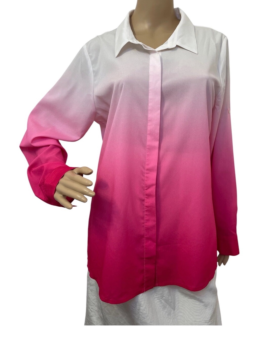Calvin Klein Women's Ombre Pink White Button Down Shirt,L